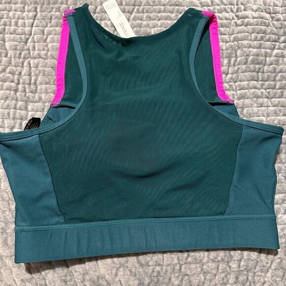 MPG sport high neck mesh sports bra & cut-outs; high compression Green/p… - Picture 14 of 15